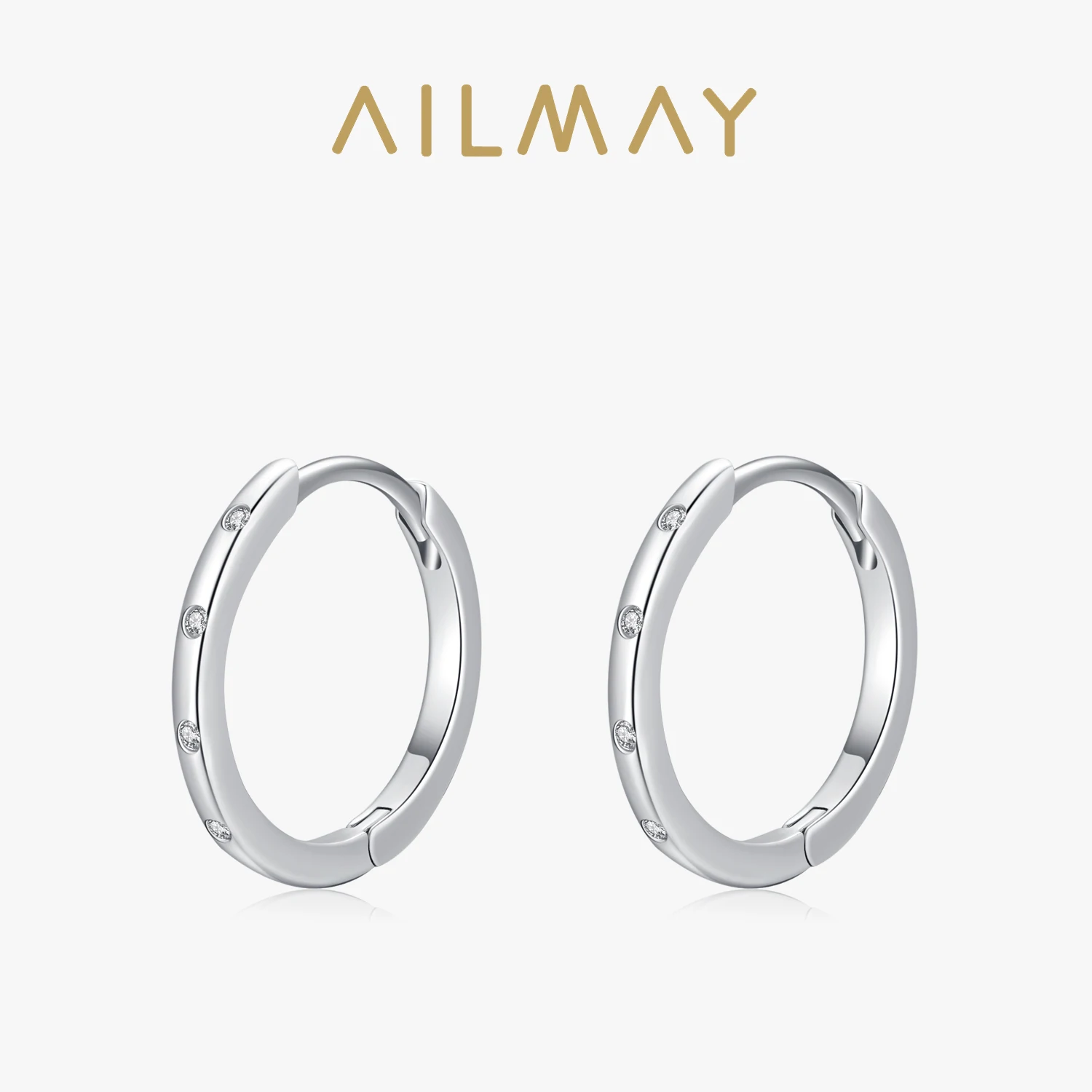 

Ailmay Genuine 925 Sterling Silver Popular Round Earrings For Women Simple Design Dazzling Clear CZ Fine Hypoallergenic Jewelry