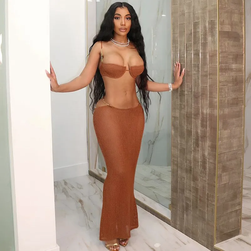

Beach Outfit Women Sundress Cover Up Dress Bathing Suit 2024 New Sexy Lace Top High Waist Slim Skirt Solid Spandex Tunic Sarong