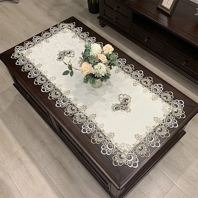 Rectangle Tablecloth European Embroidered Coffee Tea Table Cloth Hollow Carved Home Textile Decoration Accessories 50*100cm 3