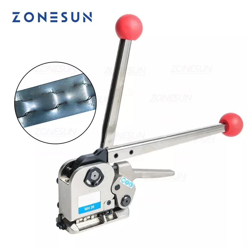 

ZONESUN Manual Buckle Steel Belt Strapping Machine Seamless Strapping Tool For width 16/19/25mm thickness 0.55-0.75mm MH35