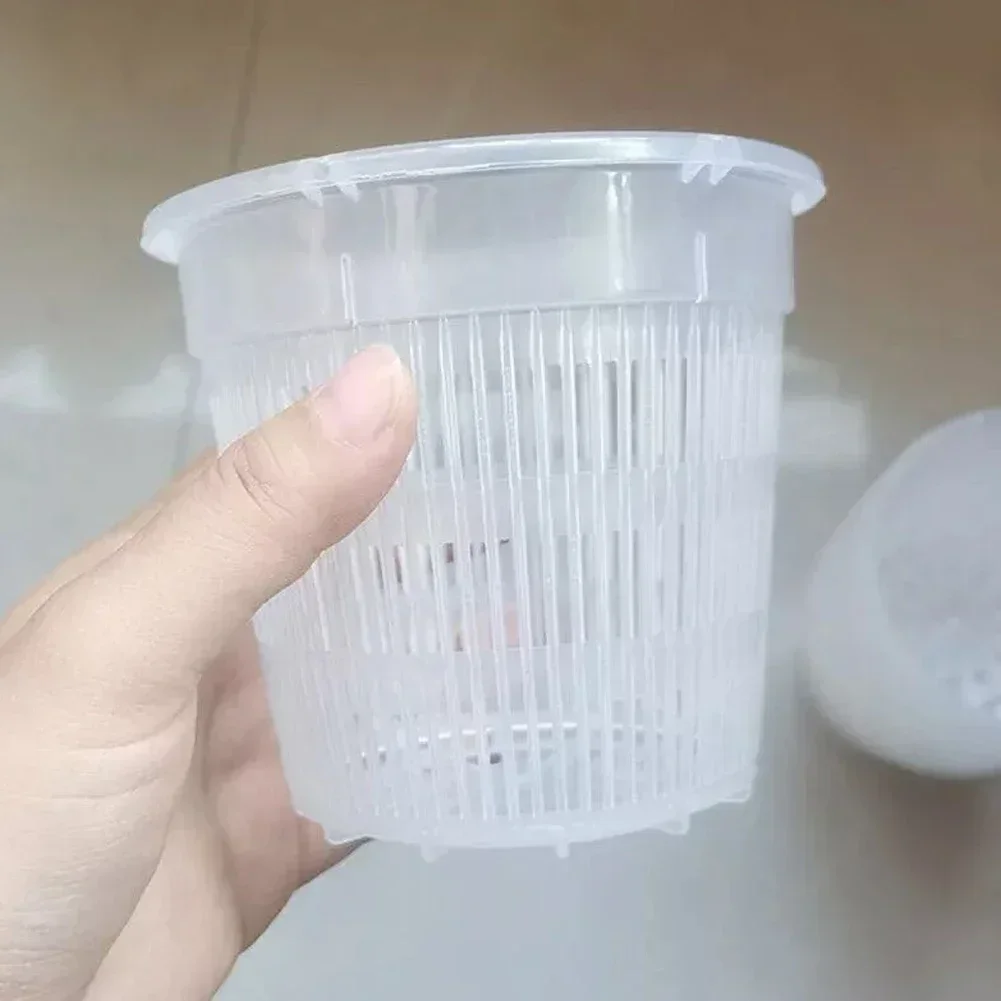 5pcs Orchid Flower Pot With Saucers Plastic Clear Repotting Pot With Holes Mesh Root Control Breathable