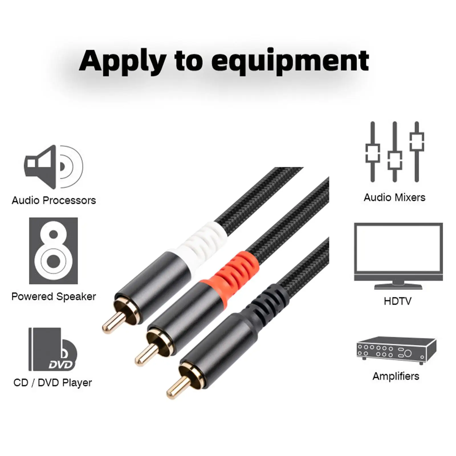 6.35mm 2RCA 케이블 스테레오 Y 어댑터 TV 증폭기 헤드폰 연장용 유연한 플랫 Hifi 스피커 와이어