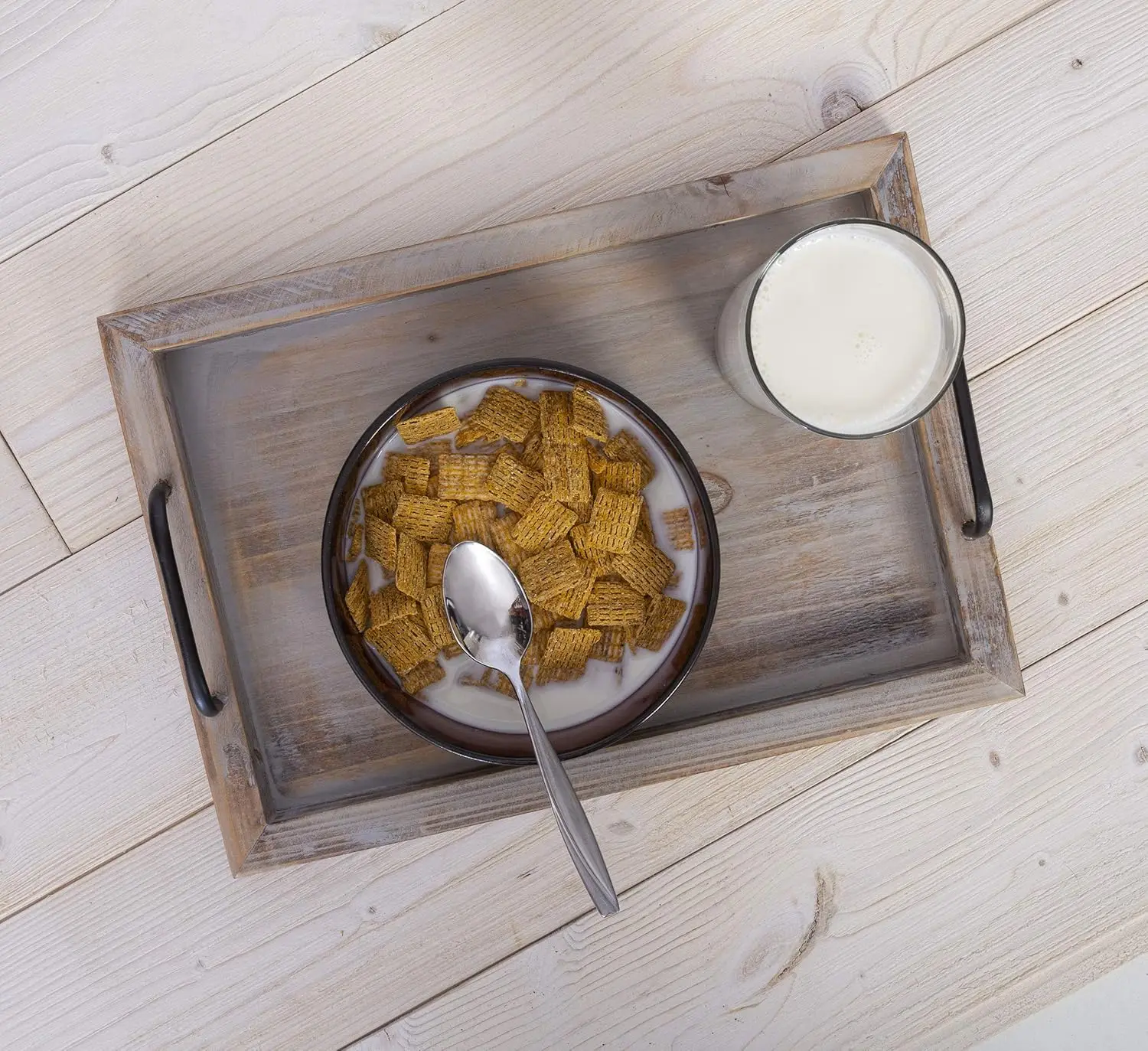 Rustic Vintage Food Serving Trays| Nesting Wooden Board with Metal Handles | Stylish Farmhouse Decor Serving Platters | 4