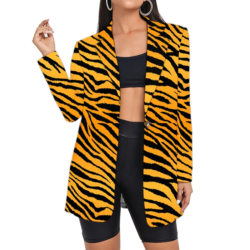 Women's Tiger Stripes Blazers Suit Floral Plaid Vintage Oversized Camouflage Office Suits Clothing
