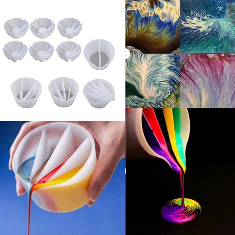 Silicone Split Cup 2/3/4/5 Chambers Reusable Silicone Pouring Divided Cups for Fluid Art Acrylic Paint Resin DIY Making