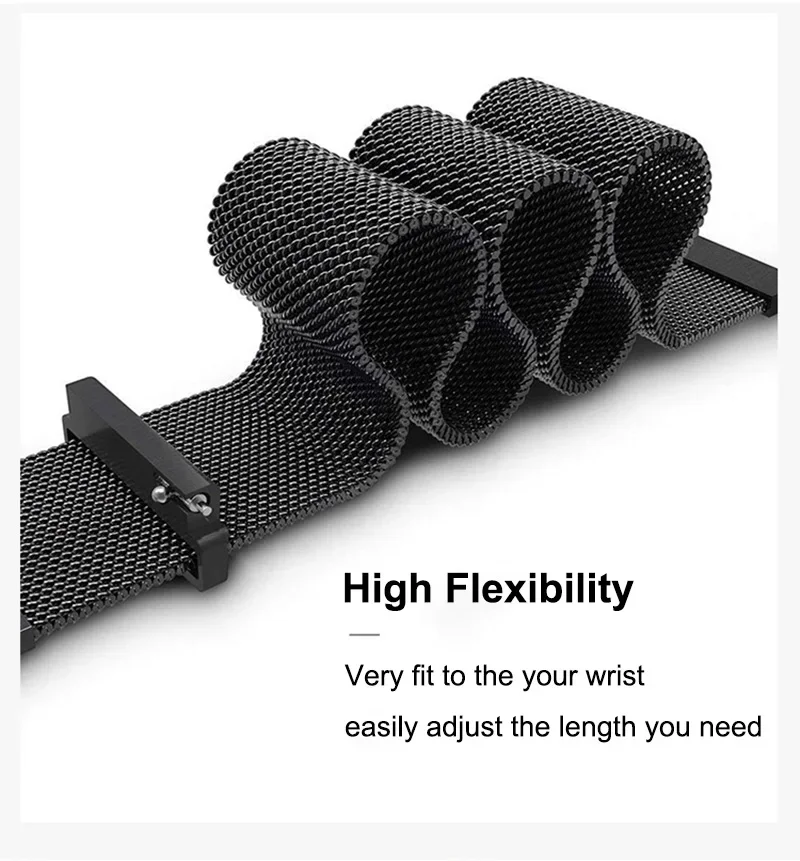 Stainless Steel 22mm Milanese Loop Watch Strap
