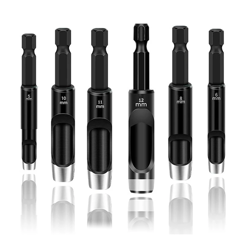 

6Pcs Hollow Punch Set Drill Bits -Leather Hole Punch Tool Flexible Drill Bit Extension Hexagonal Handle Drill Bit Kit