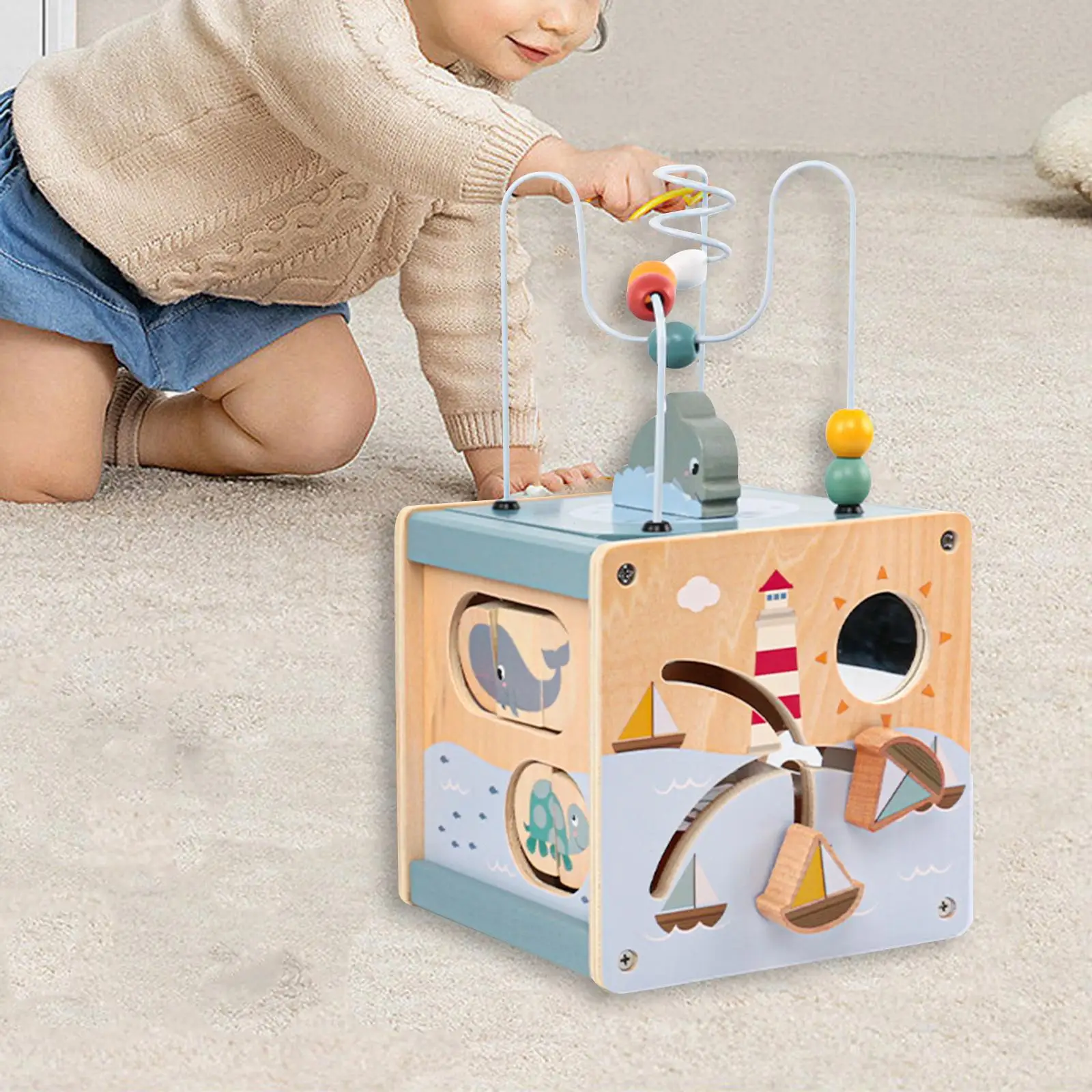 

Classic Bead Maze Wooden Educational Toy Multi Function Early Educational Interactive Toy Activity Cube Toys for Christmas Kids