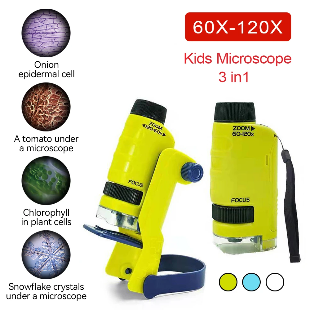 3 In 1 Microscope Kit 60120X Kids Educational Portable Pocket