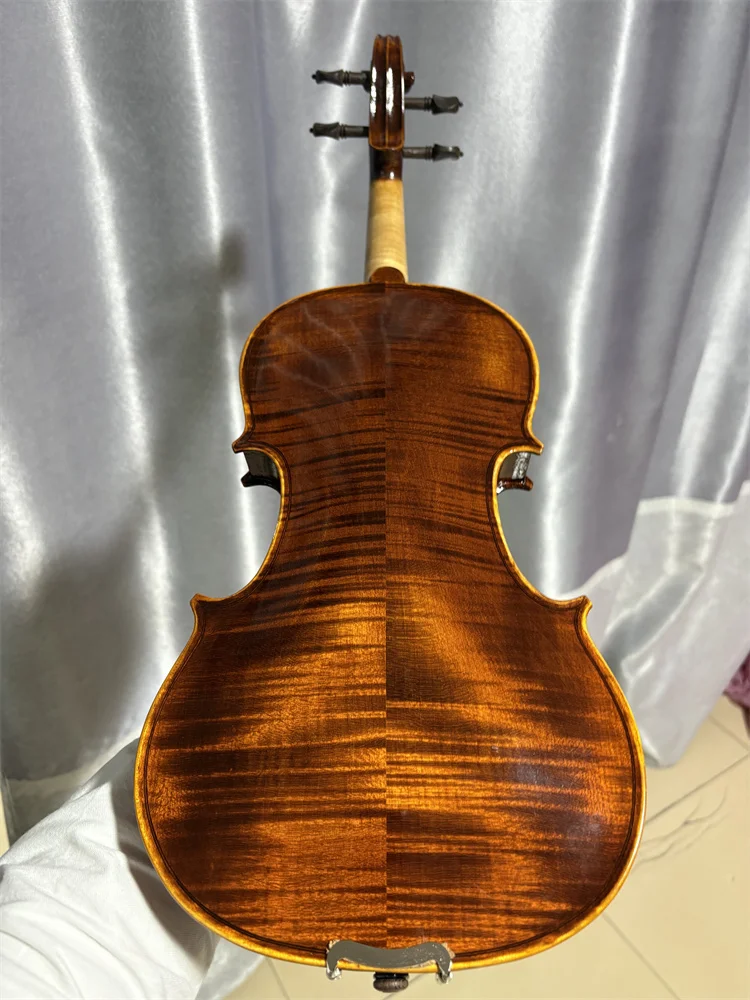 ACTUAL PHOTO Highly Flamed Solid 4/4 Violin Cкрипка 4/4 كمان 바이올린 Hand Made Musical Instrument w/ Case 250509-02