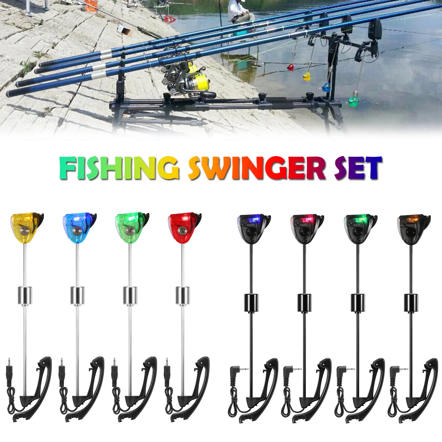 Lixada Fishing Swinger Set Carp Fishing Bite Indicator Swinger Digital Fishing Alarm LED Bite Indicator Illuminated Swinger Fish