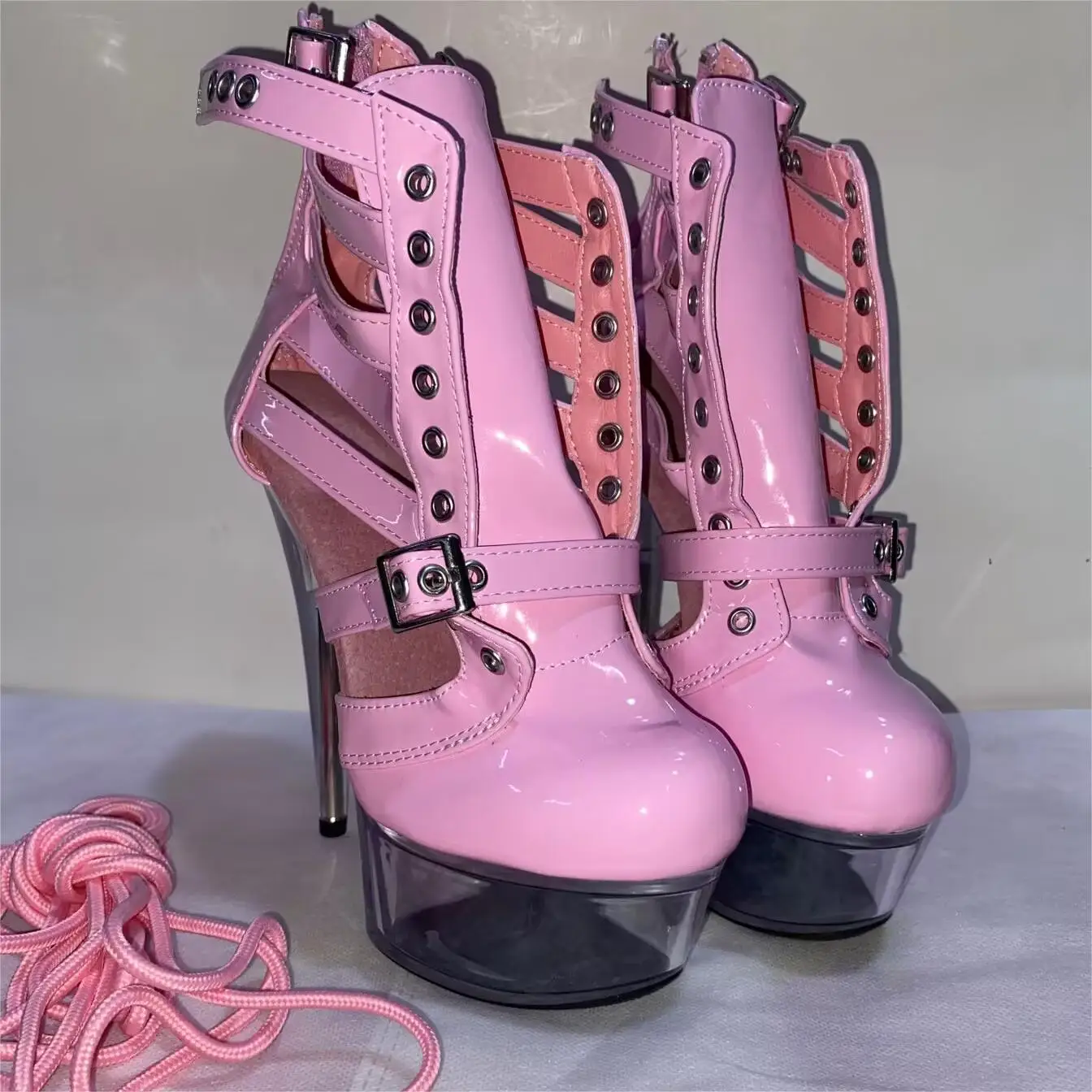 Pole dancing heels 13-23cm fashion lace-up, gladiator ankle boots, cut-out stripper modern runway dance shoes
