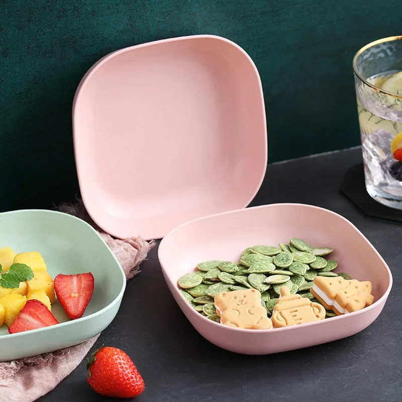 Wheat Straw Plate Set For Kids Round Dishes Unbreakable Lightweight Dessert Dinner Plates Home Picnic Fruit Snack Salad