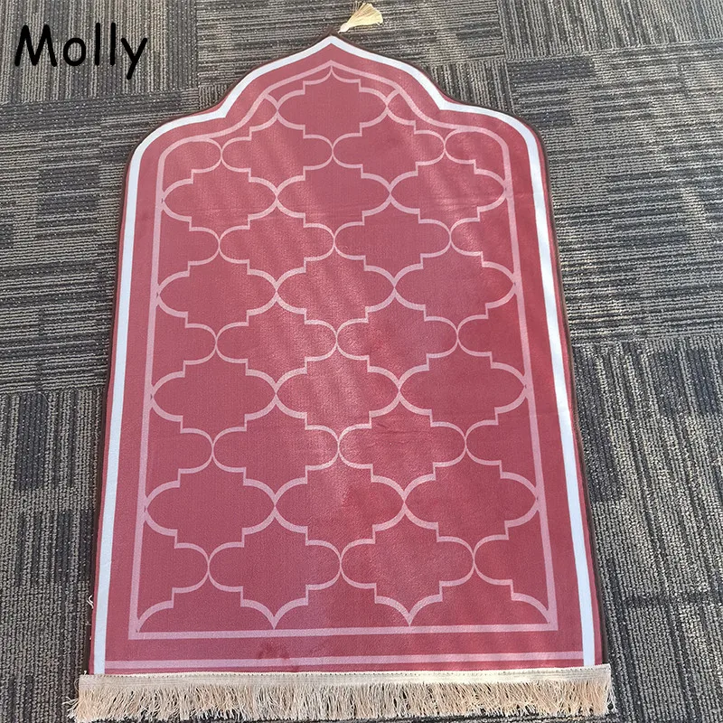 

Muslim Carpet Blanket Prayer Rug Tapete with Tassel Islamic Mat Worship Embossed Carpet Portable Travel Prayer Rug Ramadan Gift