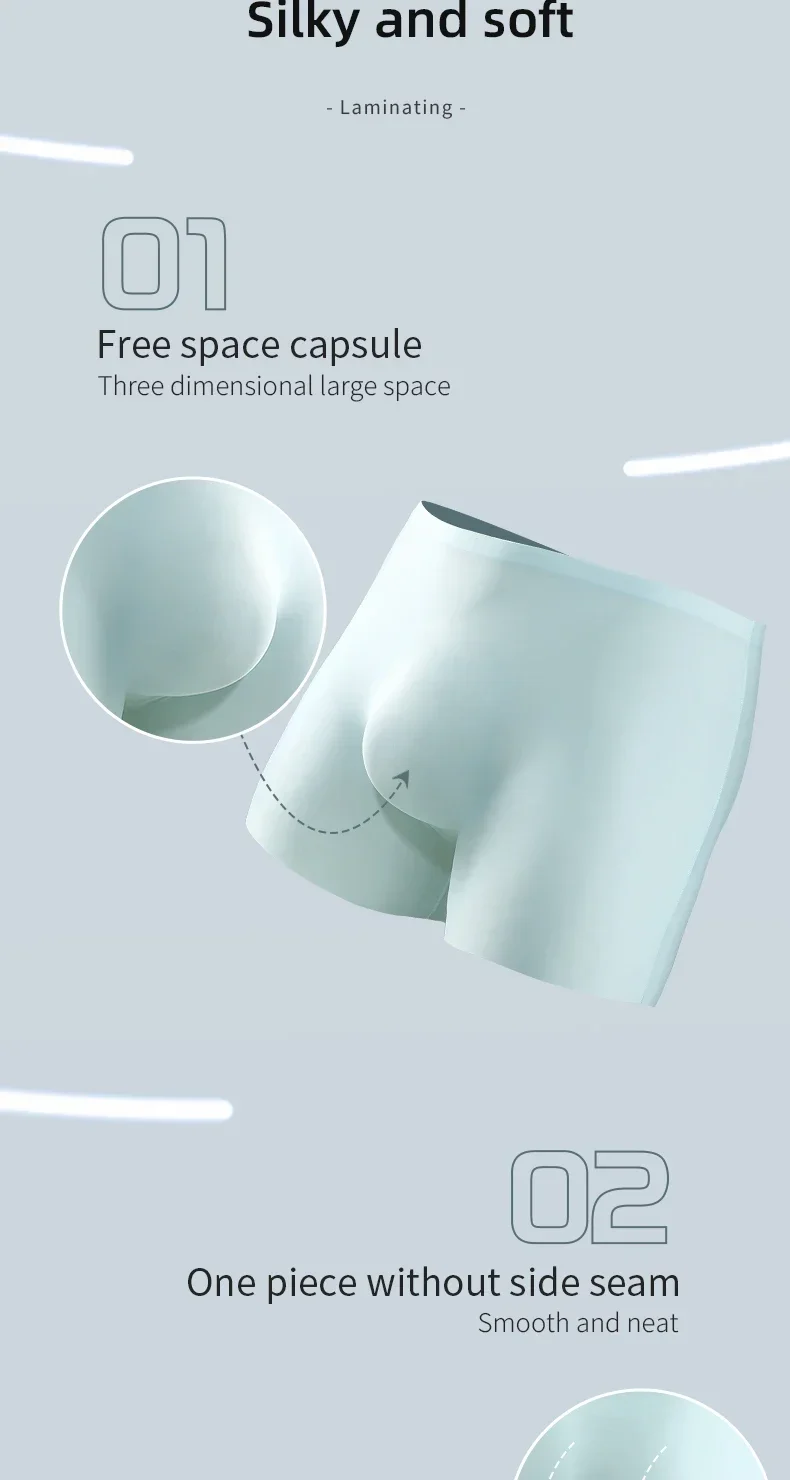 Herrenunterwäsche, viereckige Herrenhose aus 3D-Stanze aus Eisseide, nahtlose dünne, flache Eckhose, verlängerter Sport, Sommer – Detail 9