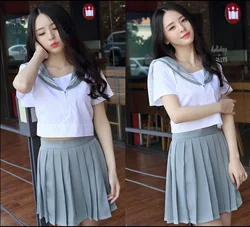 Japan South Korea School Uniform Short Sleeve Tops and Pleated Skirt British Navy Style Sailor Uniform Student Uniform