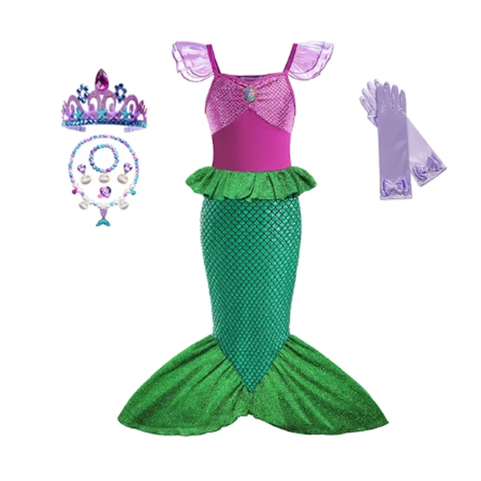 thumbnail image 1 of Disfraz de princesa Disney, sirena, Ariel, para niñas, niños, cosplay, carnaval, fiesta de cumpleaños, ropa de graduación, vestido de verano, 1 of 5