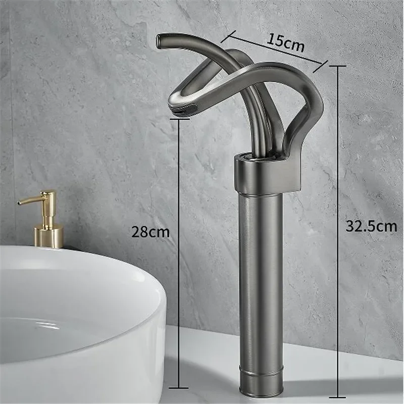 Description Picture 3 of itemGold Bathroom Faucet Black Basin Brass Creative Gray Bathrooom Sink Mixer Tap Hot & Cold Waterfall Basin