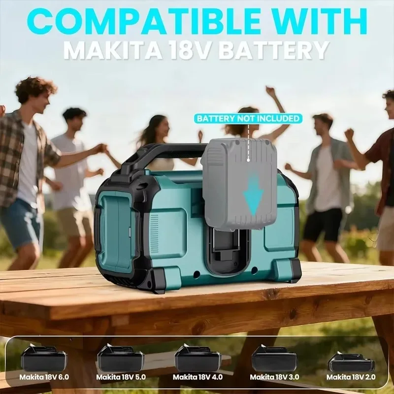 무선 블루투스 스피커 휴대용 서라운드 스피커 Makita 18V 배터리용 듀얼 채널 서브우퍼 라우드스피커(배터리 없음)