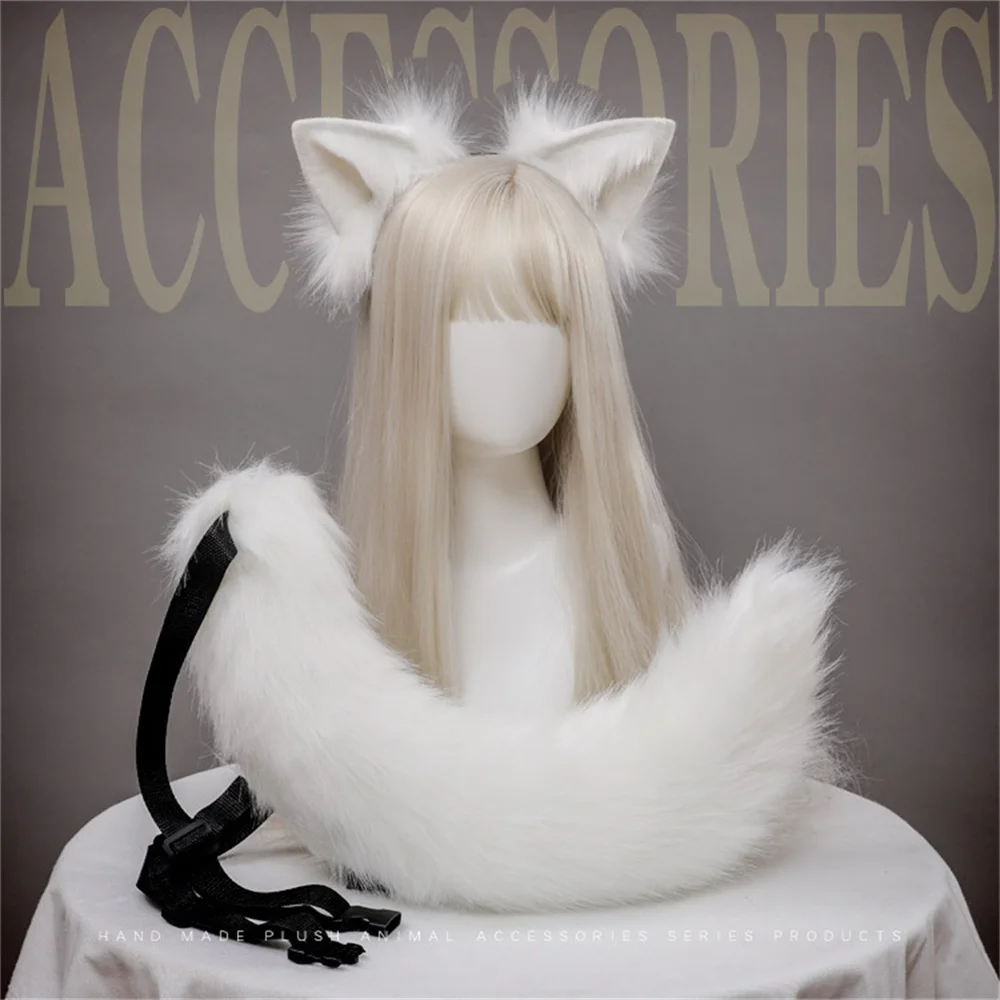 

Plush Cat Ears Furry Realistic Lolita Headband Cat Tail Cosplay Accessories Hand-made Simulation Animal Ears Halloween Headwear