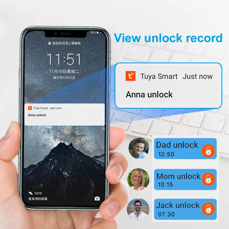 P70 Tuya Smart Padlock Bluetooth Fingerprint Lock Warehouse Gate Heavy Large Siz