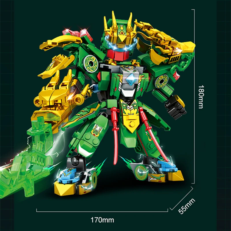 Mecha Warrior Building Blocks Super Hero Green Guan Yu Robot DIY Assembly Figure