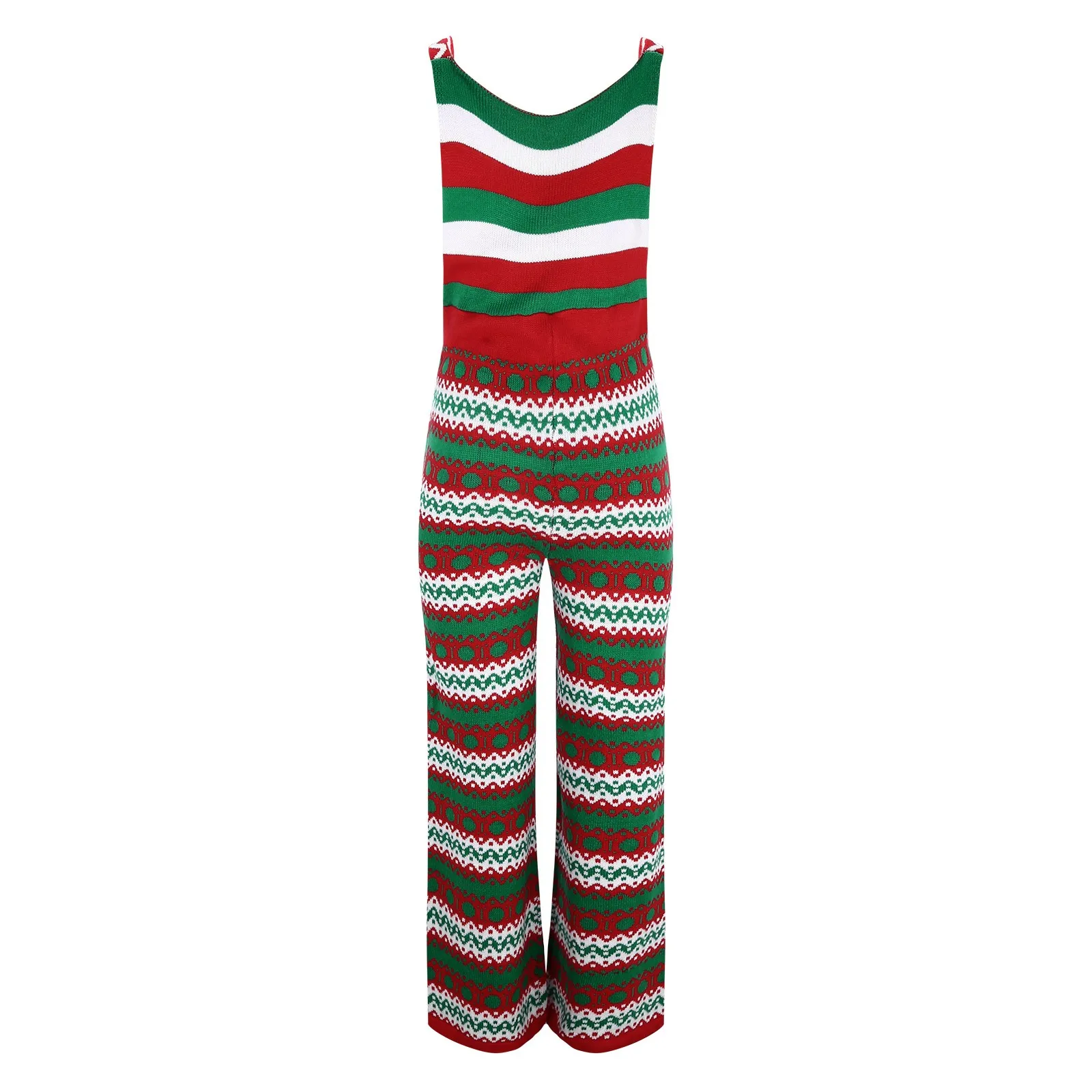 Women Christmas Jumpsuit Knit Sleeveless Square Collar Pocket Overalls Fashion Y2k Graphic Loose Sweater Rompers Adults Onesies