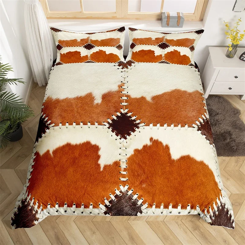 Cowhide queen bed set best sale