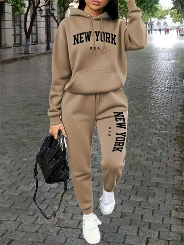 NEW YORK Women Sweatsuit Autumn Winter Two Piece Set Hoodie Pants High quality Loose Fashion Streetwear Ladies Tracksuit Outfits - Image 4