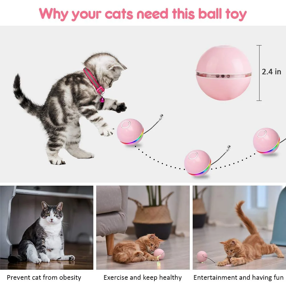 Bola de brinquedo interativa inteligente para gatos, bola giratória  automática de 360° com USB recarregável para animais de estimação  perseguição de exercícios para gatos em ambientes internos (azul)