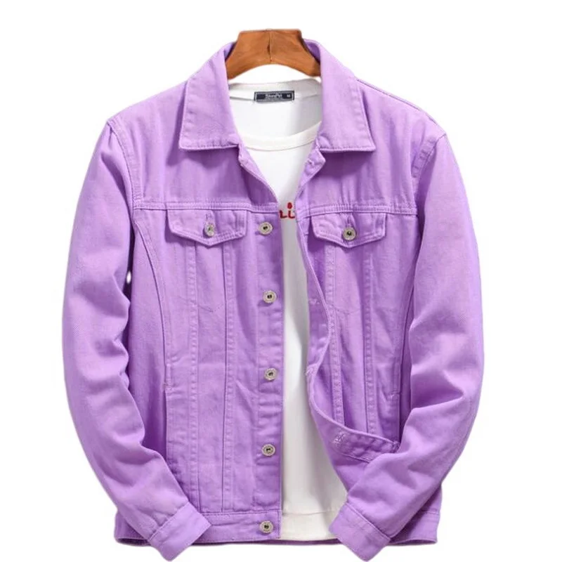 

Men's Jacket Casual Purple Denim Jacket Men OutwearFashion Overcoat Slim Jackets Asia Size M-5XL