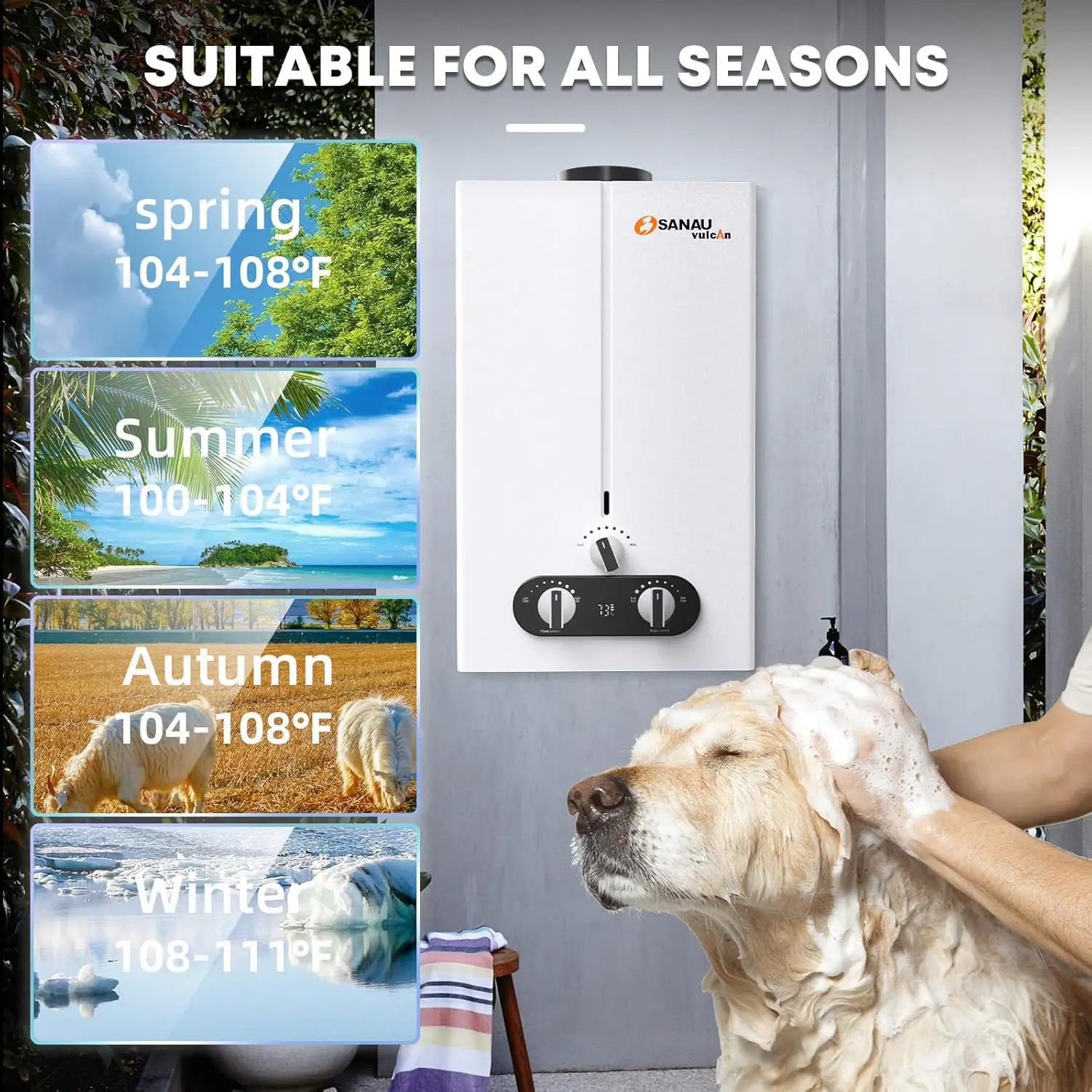 7L 1.85GPM Portable Water Heater Outdoor Tankless Water Heater Propane with Shower Kits On Demand Hot