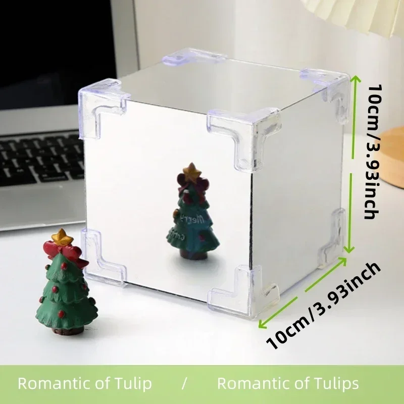 Romantic Tulip Mirror LED Night Light DIY Pink Blue Purple Atmosphere Light Acrylic Square Shape for Home Bedroom Party Decor Night Light Miniature Lamp Lamp Decoration