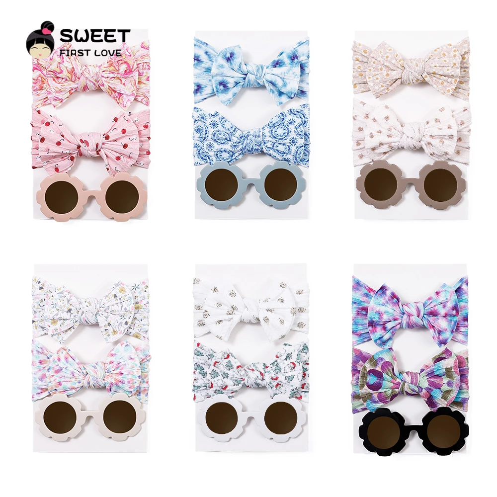 

3Pcs/Pack Fashion Kids Bows Headband for Girls Round Sunglasses Children Sun Glasses Protection Glasses Baby Hair Accessories
