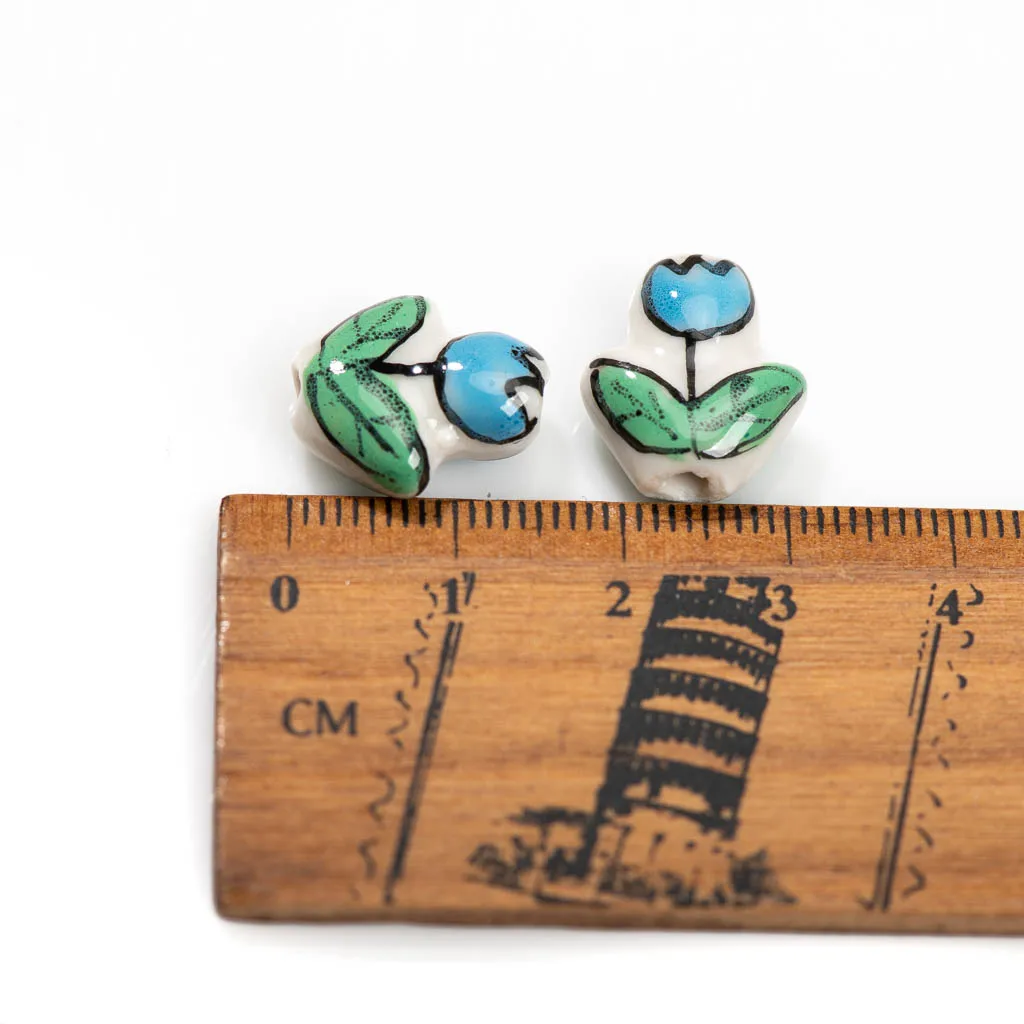 5 Stück handbemalte grüne Blatt- und Blumenkeramikperlen für DIY-Schmuck, Armbänder und Halsketten Z714 – Detail 6