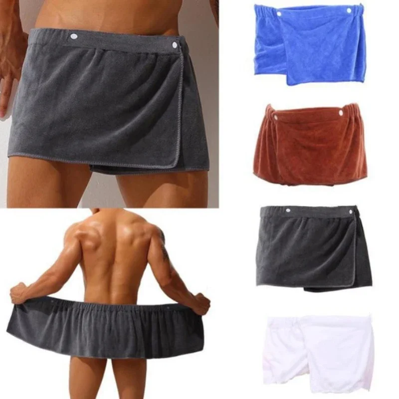 Cotton Bathrobe Sexy Short Bathroom Towel Faux Skirt Bathrobe Microfiber Pajamas Men Short Towel Pants Side Split Bathrobe Soft Thick Bath