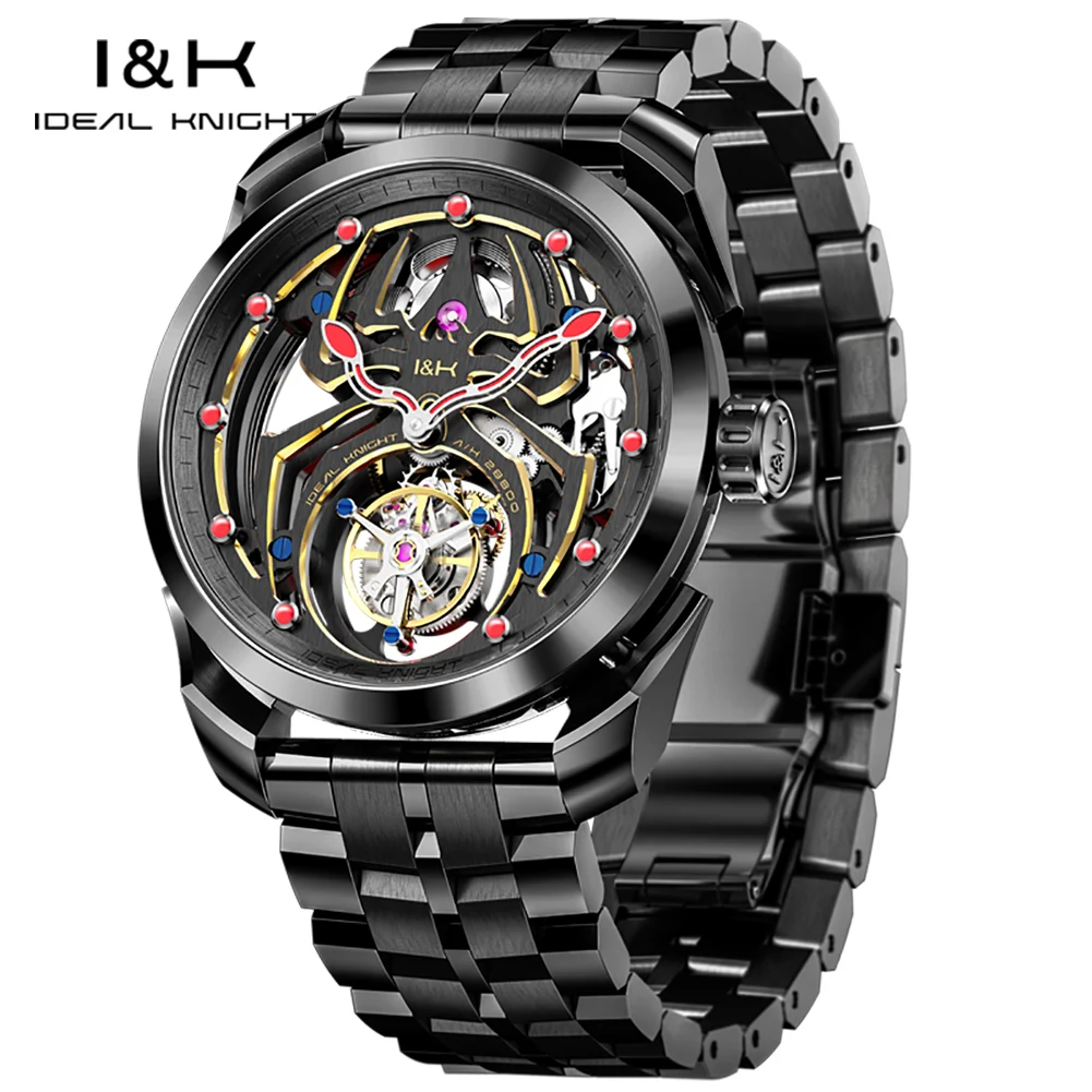 IDEAL KNIGHT 6802 Tourbillon Watch For Men Transparent Skeleton Mechanical Wristwatch Man Luxury Top Brand Limited Edition Watch