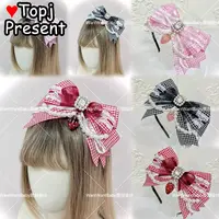 Subcultural Gothic Lolita Japanese Plaid Strawberry Pearl Bow Headband Hair Hoop Y2K Spicy Girl Women Hair Accessories Headwear