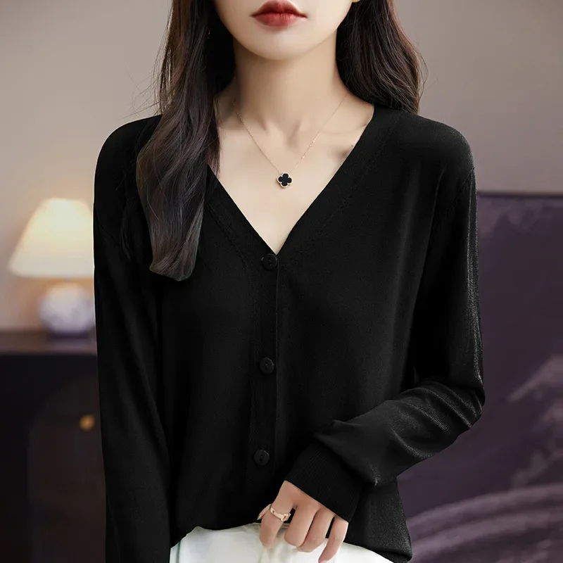 여성용 캐주얼 가디건, 루즈한 V넥 스웨터, 하이 스트레치 싱글 브레스트 가디건, 한국 패션 니트 가디건, 용수철 여름