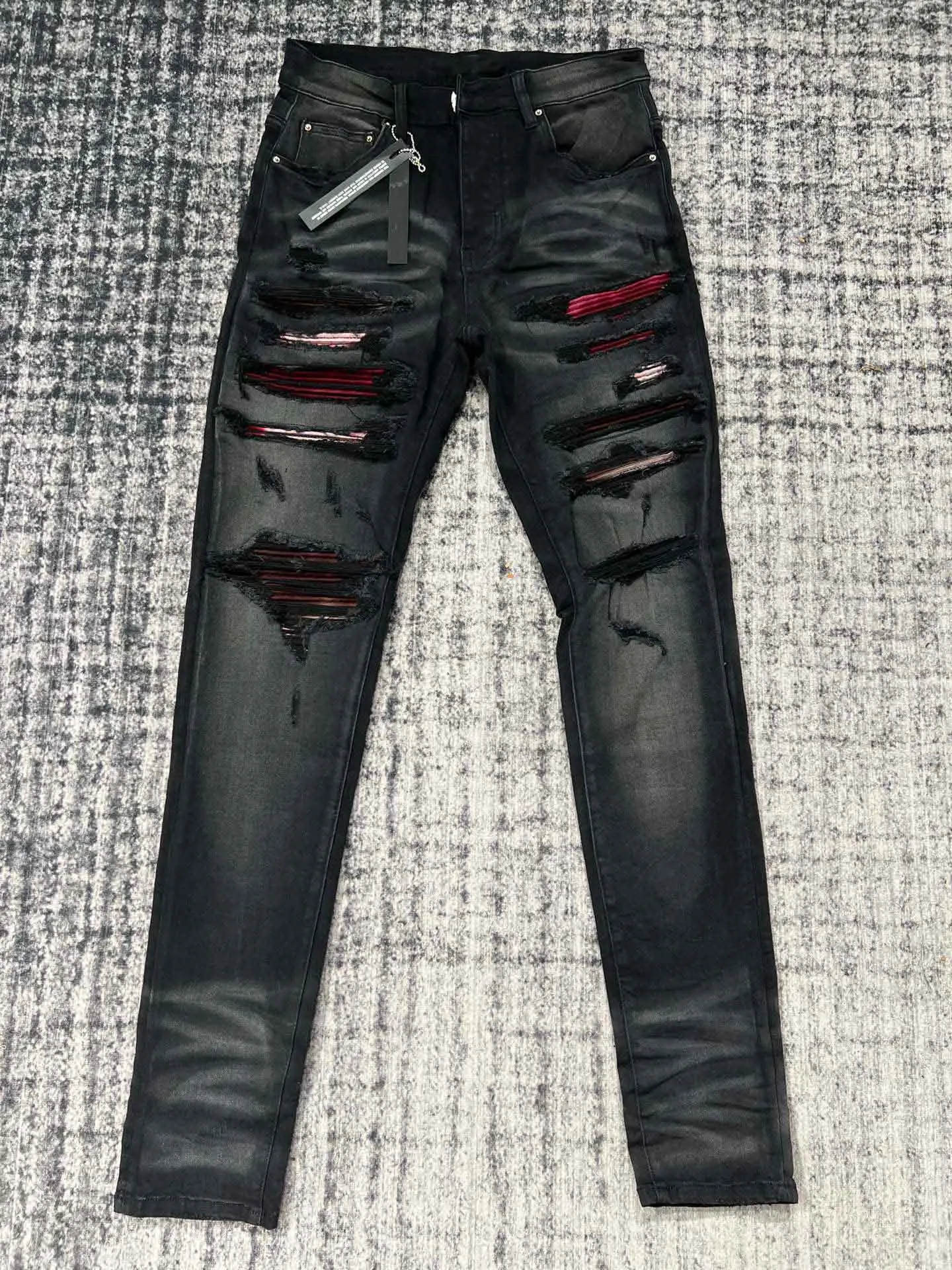 Men Tie Dye Patch Distressed Black Jeans Jeans AliExpress
