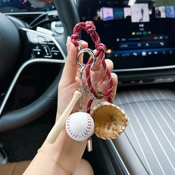 Customized Handmade Baseball Keychain with Rope Tassel - Unique Accessory and Gift (Red)