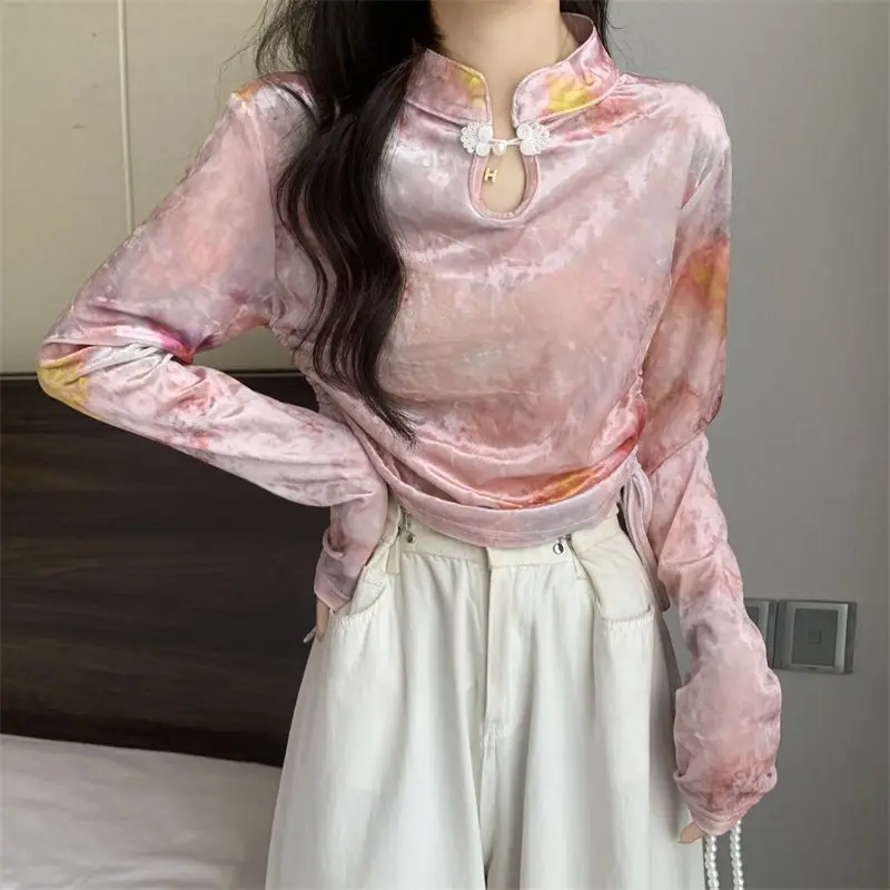 Shirt Jacquard Qipao Collar Short Sleeves Blouse For Women Retro Blouse Improved Tanguits Daily Blouse