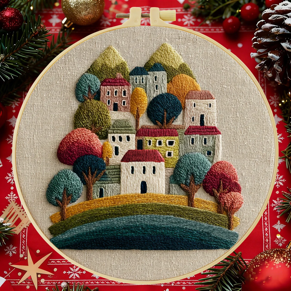 1 Stück 20X20CM/15X15CM Haus- und Baum-Stickerei-Starter-Set DIY Kreuzstich-Nähkunst als Geschenk