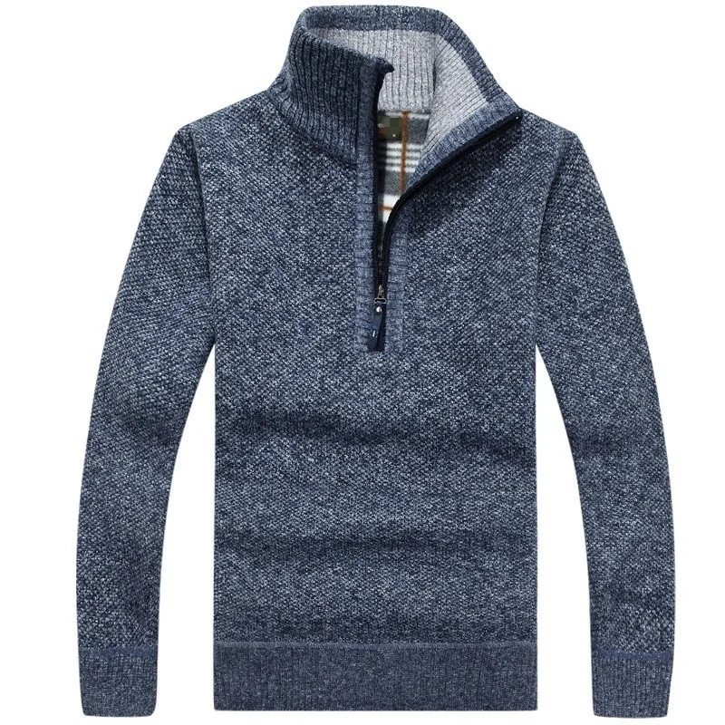 Men's Fleece Thicker Sweater Half Zipper Turtleneck Warm Pullover High Quality Male Slim Knitted Wool Sweaters For Spring 4
