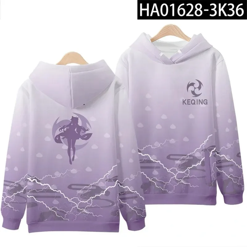 Genshin impact keqing kawaii cute 3d hooded pullover cosplay men women hooded jackets tops long sleeve