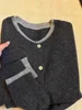 Fake Two 100% Pure Cashmere Sweater Cardigan Dark Grey High-grade Wool Knit Coat Top 2