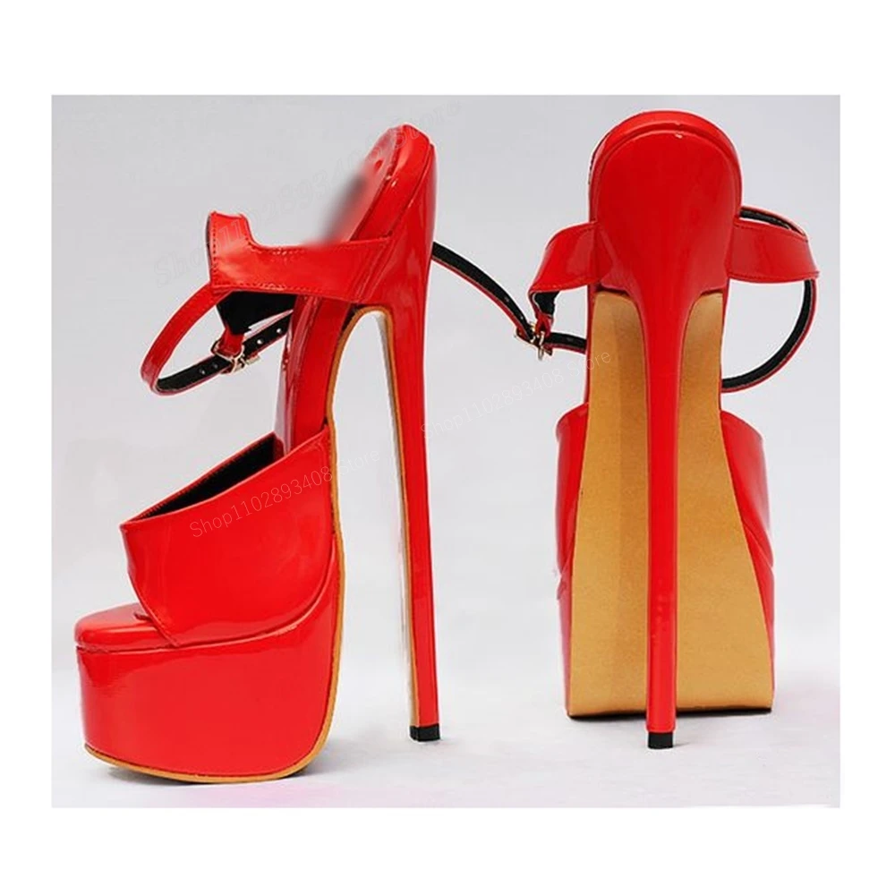 

Red Patent Leather Peep Toe Sandals Ankle Buckle Stiletto High Heel Fashion Sexy Women Shoes 2024 Summer Zapatos Para Mujere