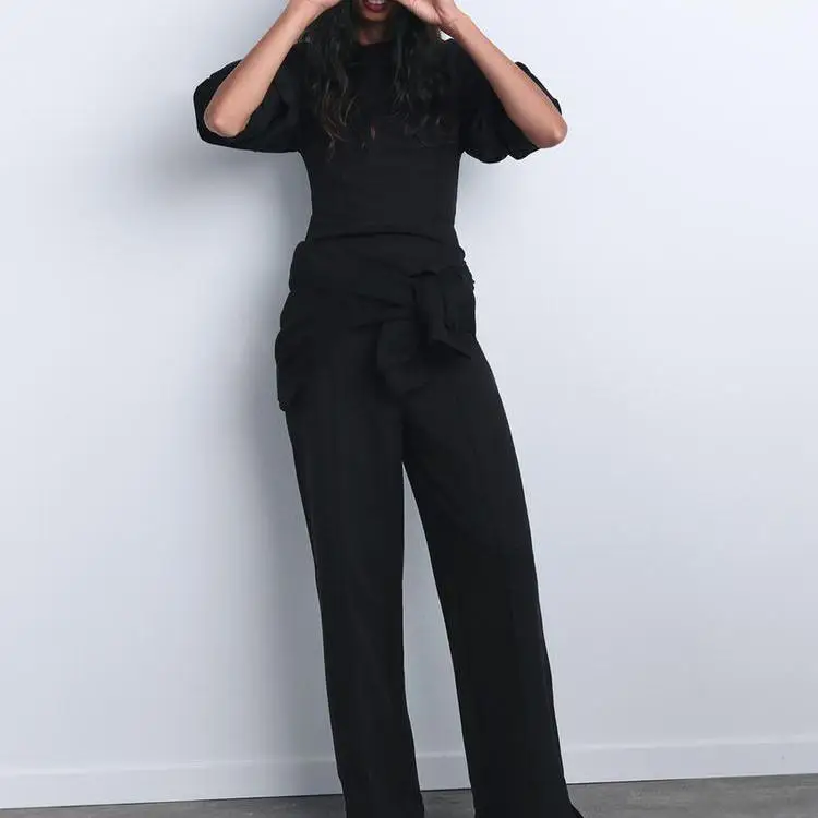 طقم نسائي أنيق للخريف والشتاء يتكون من بلوزة بأكما...