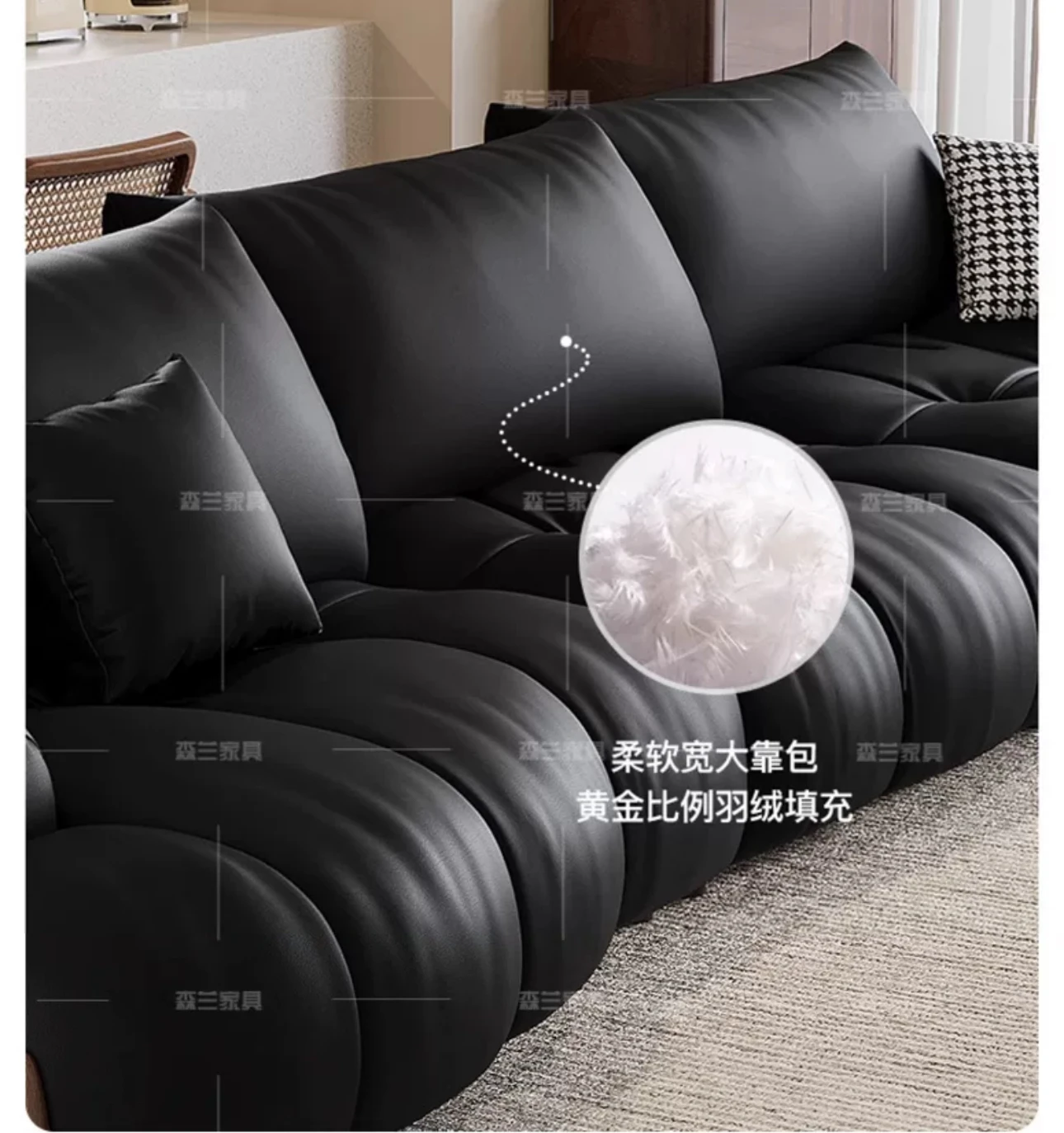 Retro first-floor leather sofa living room online celebrity Puff Italian minimalist small apartment special-shaped large sitting