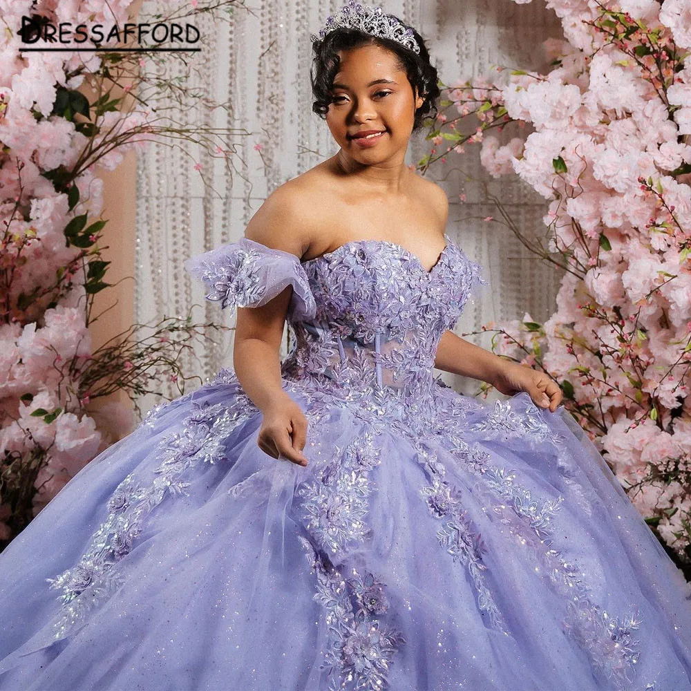 

Gorgeous Lilac Sequins Quinceanera Dresses for 15 Year 2023 Ball Gown Sexy V Neck Off the Shoulder Long Party Dress for Girl